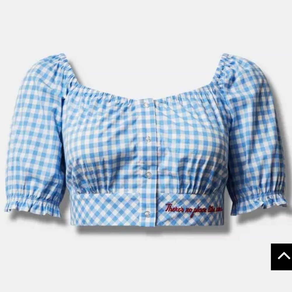 Torrid Size 4 (26W) Blue & White Gingham Wizard Of Oz Puff Sleeve Crop Top NWT